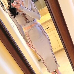 Fashion Nova Stylish Gray Midi Skirt Set, S